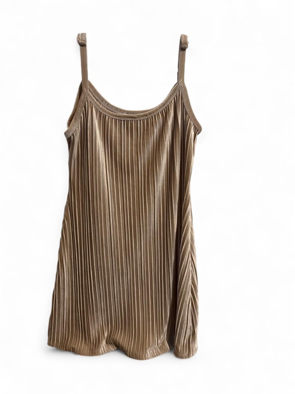 American Eagle Velvet Classic Pleated Spaghetti Strap Dress - Gold